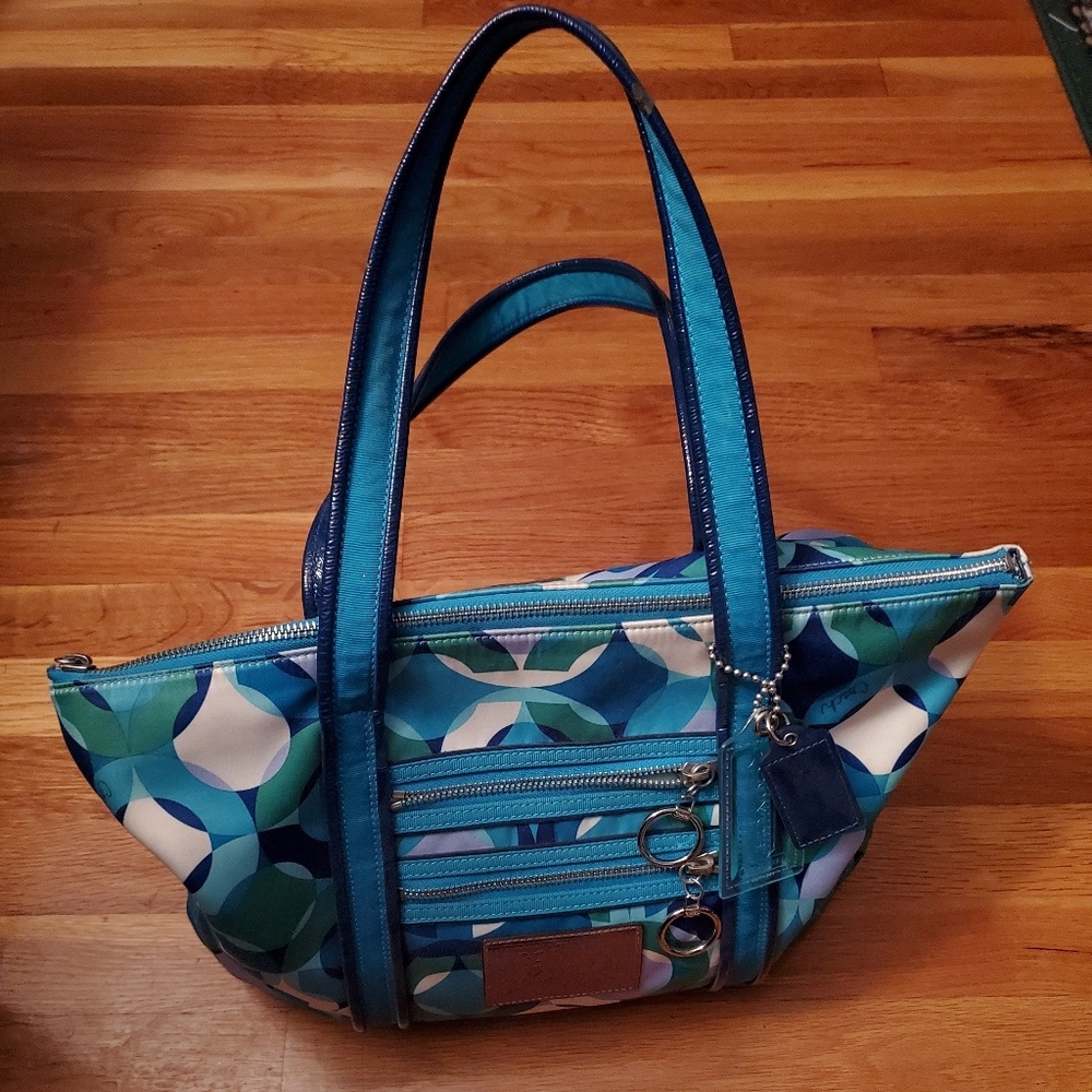 Blue and Green Silk Coach Tote Bag